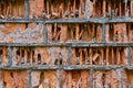 old red destroyed bricks in the wall close-up Royalty Free Stock Photo
