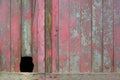 Old Red Door with Hole Royalty Free Stock Photo