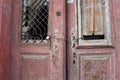 Old red door in ruin Royalty Free Stock Photo