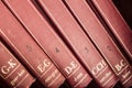 Close-up of a red old encyclopedia