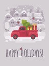 Old red farm truck with a Christmas tree and presents Royalty Free Stock Photo