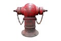 Old red fire hydrant with chain Isolated on white background. Royalty Free Stock Photo
