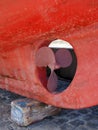 Old red fishing boat with propeller and keel Royalty Free Stock Photo