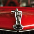 Old Red Ford Fire Truck hood and V8 Emblem Royalty Free Stock Photo
