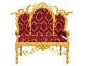Old red golden king throne isolated over white. Royalty Free Stock Photo