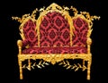 Old red golden king throne over black.