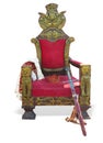 Old red golden king throne with sword and crown over white