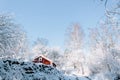 Old red house in the winter wonderland Royalty Free Stock Photo