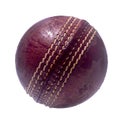 Old red leather cricket ball isolated against a white background. Royalty Free Stock Photo