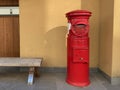 Old red mailbox in ise, in front of the temple