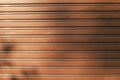 Old red metal roller door with sunlight and shadow of tree leaves. Close up abstract background or textures. Royalty Free Stock Photo