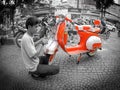 An old red scooter in vietnam Royalty Free Stock Photo