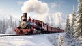 Old red steam locomotive in the snow Royalty Free Stock Photo