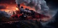 an old red steam train is coming down the tracks Royalty Free Stock Photo