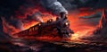an old red steam train is coming down the tracks Royalty Free Stock Photo
