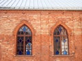 Old red synagogue church window , Lithuania