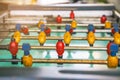 Old red table football player in soft focus Royalty Free Stock Photo