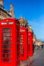 Old red telephone booths Royal mile street in Edinburgh Royalty Free Stock Photo