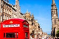 Old red telephone booths Royal mile street in Edinburgh Royalty Free Stock Photo