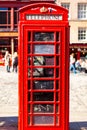 Old red telephone booths Royal mile street in Edinburgh Royalty Free Stock Photo