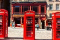 Old red telephone booths Royal mile street in Edinburgh Royalty Free Stock Photo