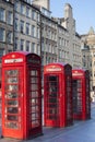 Old red telephone booths Royal mile street in Edinburgh Royalty Free Stock Photo