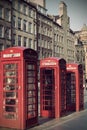 Old red telephone booths Royal mile street in Edinburgh Royalty Free Stock Photo