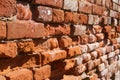 Old red terracotta brick wall texture, historic ruined building concept