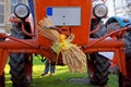 Old red tractor with wheat ears. Royalty Free Stock Photo