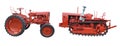 Old red tractors isolated over white background