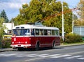 Old red trolley car Skoda 9Tr at the bus station Royalty Free Stock Photo