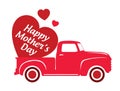 Old red Truck delivers big red Heart for Mother`s Day Royalty Free Stock Photo