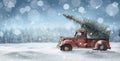 Old red truck with christmas tree Royalty Free Stock Photo