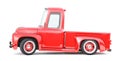 Old red truck for delivery isolated on a white background.