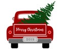 Old red truck with pine tree Royalty Free Stock Photo