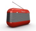 Old red vintage retro style radio receiver on white bac