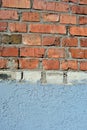 Old red and white color brick wall, gray plaster line, grunge texture background Royalty Free Stock Photo