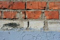 Old red and white color brick wall under gray plaster, grunge texture background Royalty Free Stock Photo