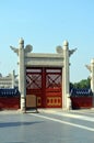 Old red wooden gate in The Temple of Heaven, Beijing, China. Royalty Free Stock Photo