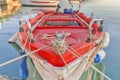 Old red wooden shabby fishing boat Royalty Free Stock Photo