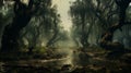 Misty Forest Creek: A Southern Gothic-inspired Matte Painting