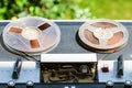 Old reel-to-reel recorder outdoors Royalty Free Stock Photo