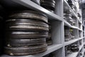 Old reels of film in silver cans