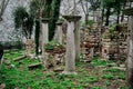 Old remainings and ruins from byzantium in covered by metal and black fences.