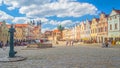 Old renaissance architecture in market square Telc in Czechia.