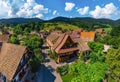 Old but renovated village house in countryside aerial view