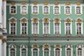 Green wall facade with white and golden windows