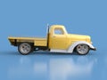 Old restored pickup. Pick-up in the style of hot rod. 3d illustration. Golden-white car on a blue background. Royalty Free Stock Photo
