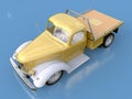 Old restored pickup. Pick-up in the style of hot rod. 3d illustration. Golden-white car on a blue background. Royalty Free Stock Photo