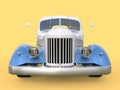 Old restored pickup. Pick-up in the style of hot rod. 3d illustration. White and blue car on a yellow background. Royalty Free Stock Photo